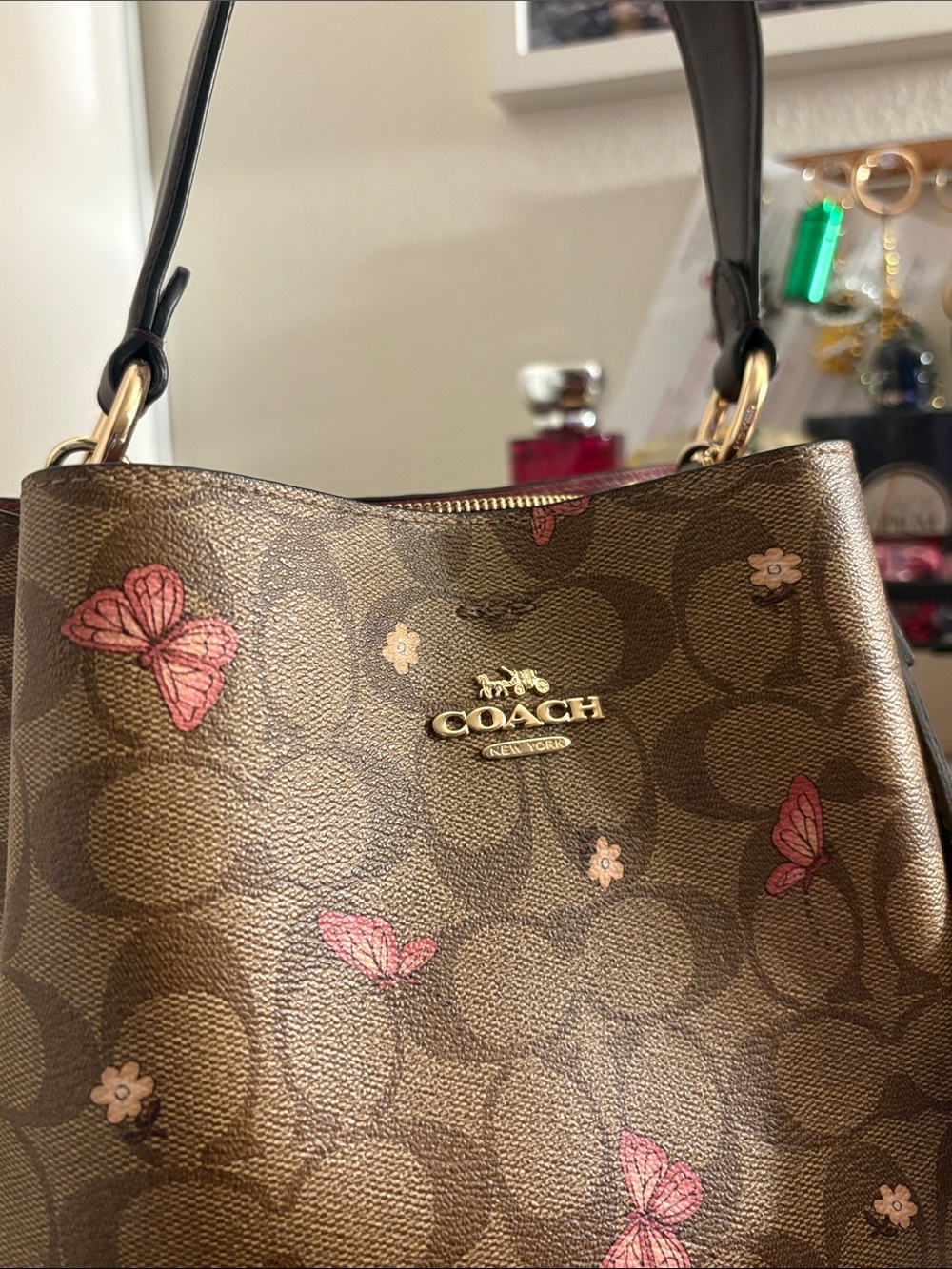 COACH Brown Signature Butterfly Bucket Bag - Picture 4 of 17